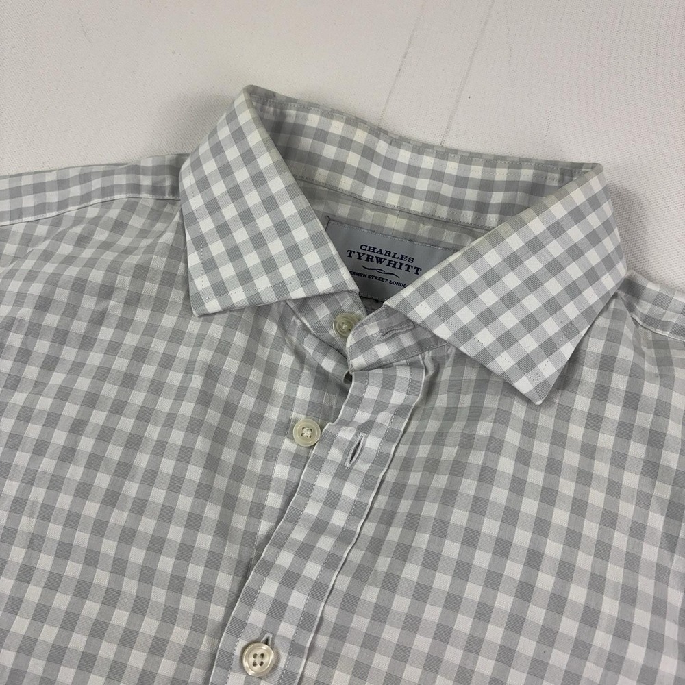 Charles Tyrwhitt Shirt Mens 16.5 38/39 Gray Gingham Slim Fit Dress Long Sleeve